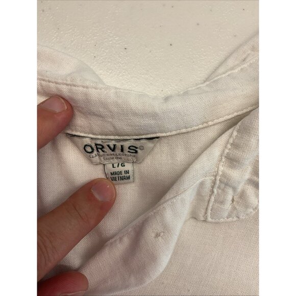 Orvis Women's Button-Up Short Sleeves Linen Blend Shirt White Beach Summer L - Picture 6 of 11